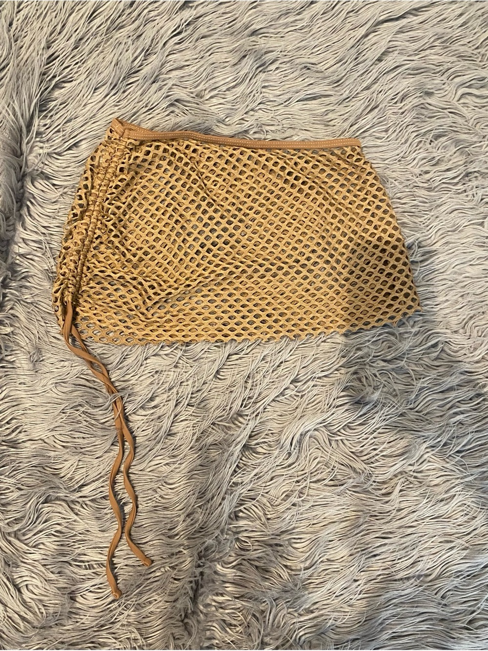 Tan Crochet Swim Coverup Skirt with Side Lace-Up (S)